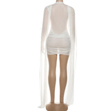 MB FASHION Draped Mesh Mini Dress with Cape Sleeves 1160