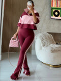 MB FASHION Two-Piece Colorblock Polo Crop and Flare Set 6036