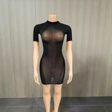 MB FASHION Short Sleeve Sheer Mesh Bodycon Mini Dress 1476