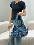 EVERY FASHION Large Washed Denim Hobo Bag
