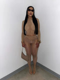 MB FASHION Sheer Mesh Mock-Neck Crop Top & High-Waist Tights Set 1477