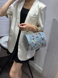 EVERY FASHION Luxury Blue Rhinestone Barrel Bag – Crystal Embellished Denim Cylinder Crossbody