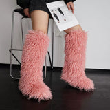 Every Fashion Knee-High Fluffy Faux Fur Statement Boots 008 RA