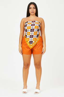 Every Fashion Retro Grid Tube Top & Shorts Set
