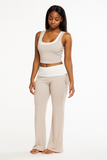 MB FASHION Two-Piece Contrast Trim Crop Tank Top and Flared Pants Set 3639LY