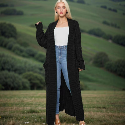 Every Fashion Long Cable Knit Cardigan Sweater with Front Pockets 560