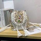 Every Fashion Embellished Rhinestone Pearl Bucket Bag