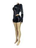 MB FASHION Cropped Faux Leather Zip Jacket & Mini Shorts Set 5102