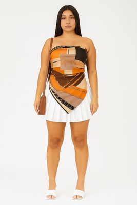 Scarf Print Tube Top & Pleated Mini Skirt Set