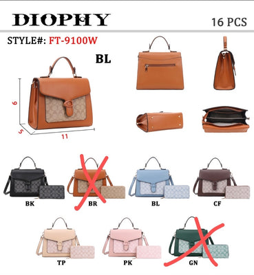 EVERY FASHION Structured Satchel Bag with Geometric Panel and Matching Wallet FT-9100W