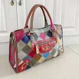 EVERY FASHION Colorful Diamond Patchwork Leather Satchel Handbag
