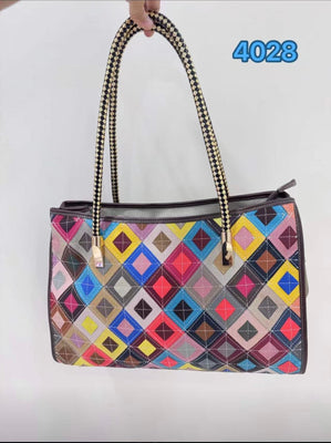 EVERY FASHION Colorful Geometric Diamond Patchwork Tote Bag