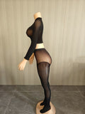MB FASHION Sheer Mesh Mock-Neck Crop Top & High-Waist Tights Set 1477