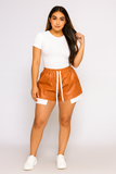Every Fashion High-Waist Faux Leather Shorts with Drawstring