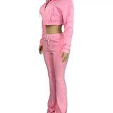 MB FASHION Cropped Zip-Up Hoodie and Flare Sweatpants Lounge Set 5057