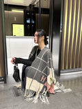 EVERY FASHION Cozy Checkered Fringe Poncho Wrap