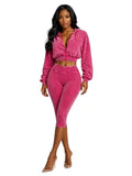 MB FASHION Cropped Zip-Up Hoodie and High-Waist Capri Leggings Two-Piece Set