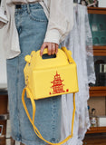 Every Fashion Chinese Takeout Box Style Handbag with Pagoda Print