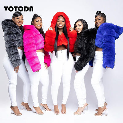 EVERY FASHION Luxury Faux Fur Puffer Jacket with Oversized Hood