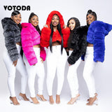 EVERY FASHION Luxury Faux Fur Puffer Jacket with Oversized Hood