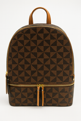 EVERY FASHION Geometric Pattern Backpack with Dual Zipper Compartments