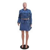 MB FASHION Two-Piece Denim Hoodie and Skirt Set 1325
