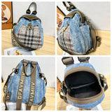 Every Fashion Denim Convertible Backpack with Embellished Plaid Front Pocket