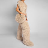 EVERY FASHION Round Shaggy Faux Fur Handbag