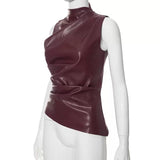 MB FASHION Sleeveless Asymmetrical Faux Leather Top 298
