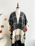 EVERY FASHION Cozy Checkered Fringe Poncho Wrap