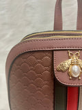 EVERY FASHION Embossed Backpack with Bee Accent and Stripe Detail
