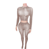 MB FASHION Sheer Mesh Long Sleeve Crop Top & High 2616