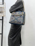 EVERY FASHION Geometric Rhinestone Tote with Dual Handles