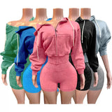 MB FASHION Zip-Up Cropped Hoodie & High-Waisted Biker Shorts Matching Set 6081