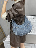 EVERY FASHION Light Wash Denim Crescent Hobo Bag