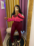 EVERY FASHION Color-Block Cropped Jacket and High-Waist Flare Pants Set MB 4060LY