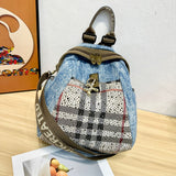 Every Fashion Denim Convertible Backpack with Embellished Plaid Front Pocket