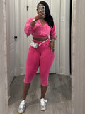 MB FASHION Cropped Zip-Up Hoodie and High-Waist Capri Leggings Two-Piece Set
