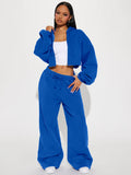 MB FASHION Cropped Zip-Up Hoodie and Wide-Leg Sweatpants Set 6051