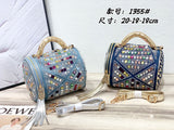 EVERY FASHION Luxury Blue Rhinestone Barrel Bag – Crystal Embellished Denim Cylinder Crossbody