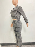 MB FASHION Denim Cargo Set – Cropped Zip Jacket and Pocket Joggers 8158