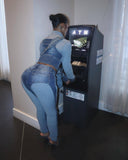 MB FASHION Two-Piece Zip-Up Denim Jacket and High-Waist Jeans Set 8196