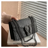 Every Fashion Textured Chain Shoulder Bag with Metal Buckle Detail