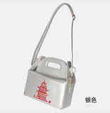 Every Fashion Chinese Takeout Box Style Handbag with Pagoda Print