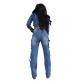 MB FASHION Denim Cargo Set with Cropped Jacket and Utility Pocket Jeans 1318LY