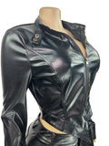 MB FASHION Cropped Faux Leather Zip Jacket & Mini Shorts Set 5102