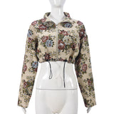 MB FASHION Floral Tapestry Cropped Jacket with Zip Front and Drawstring 1466LY