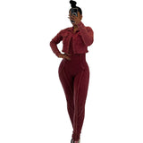 MB FASHION Two-Piece Fitted Jumpsuit and Cropped VINTAGE WASH Jacket Set 6329