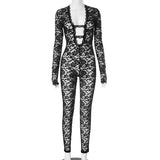 MB FASHION Sheer Floral Lace Long Sleeve Jumpsuit 652