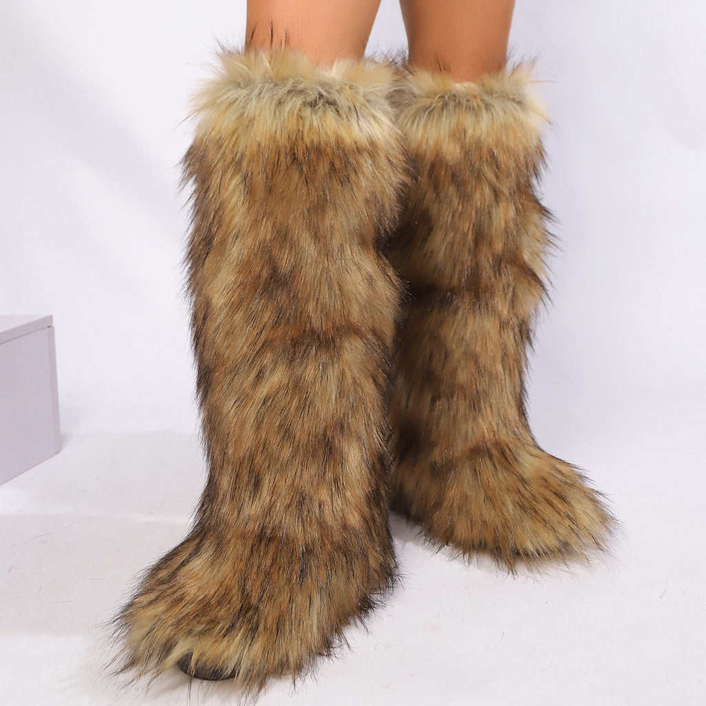 EVERY FASHION Knee-High Faux Fur Boots 008 TY
